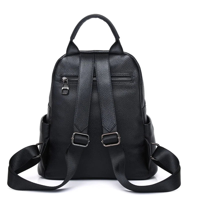 Mochila Mujer Cuero Genuino Caterroll - Grabado Negro