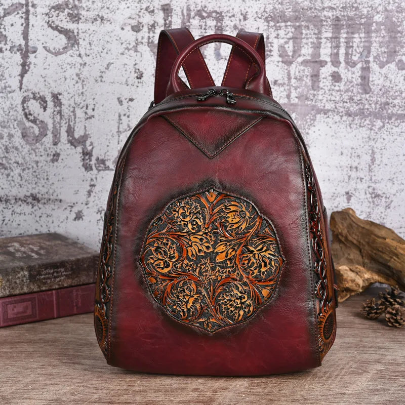 Mochila MOTAORA Mujer Vintage - Cuero PU Grabado 9 Colores
