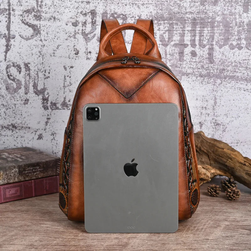 Mochila MOTAORA Mujer Vintage - Cuero PU Grabado 9 Colores