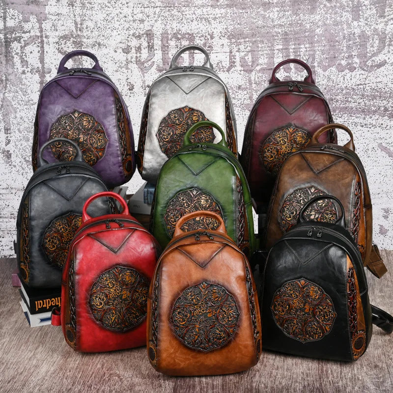 Mochila MOTAORA Mujer Vintage - Cuero PU Grabado 9 Colores
