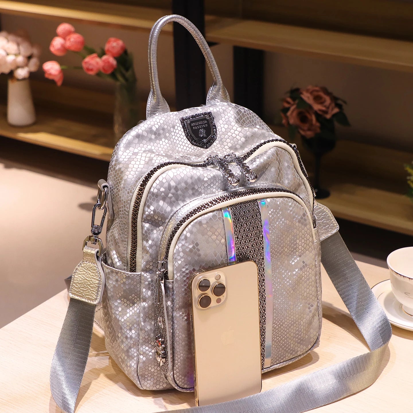 Mochila Mujer Ita Bag Diamantes - Cuero Genuino Luxury